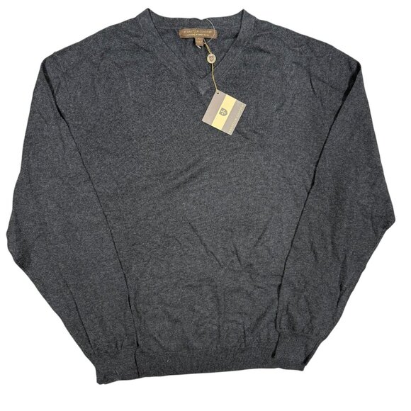 NWT Sebastian Cooper Cotton Cashmere Knit Sweater V-Neck Grey Lightweight XL - Picture 1 of 7